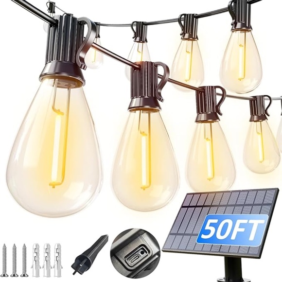 New 50FT Solar String Lights Outdoor Waterproof with 18+1 LED Bulbs - Picture 1 of 7